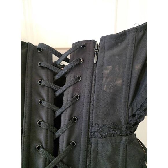 Victoria Secret Black Corset Boned Basque Cut Out Lace Up Push Up Sexy 36D - Picture 6 of 9